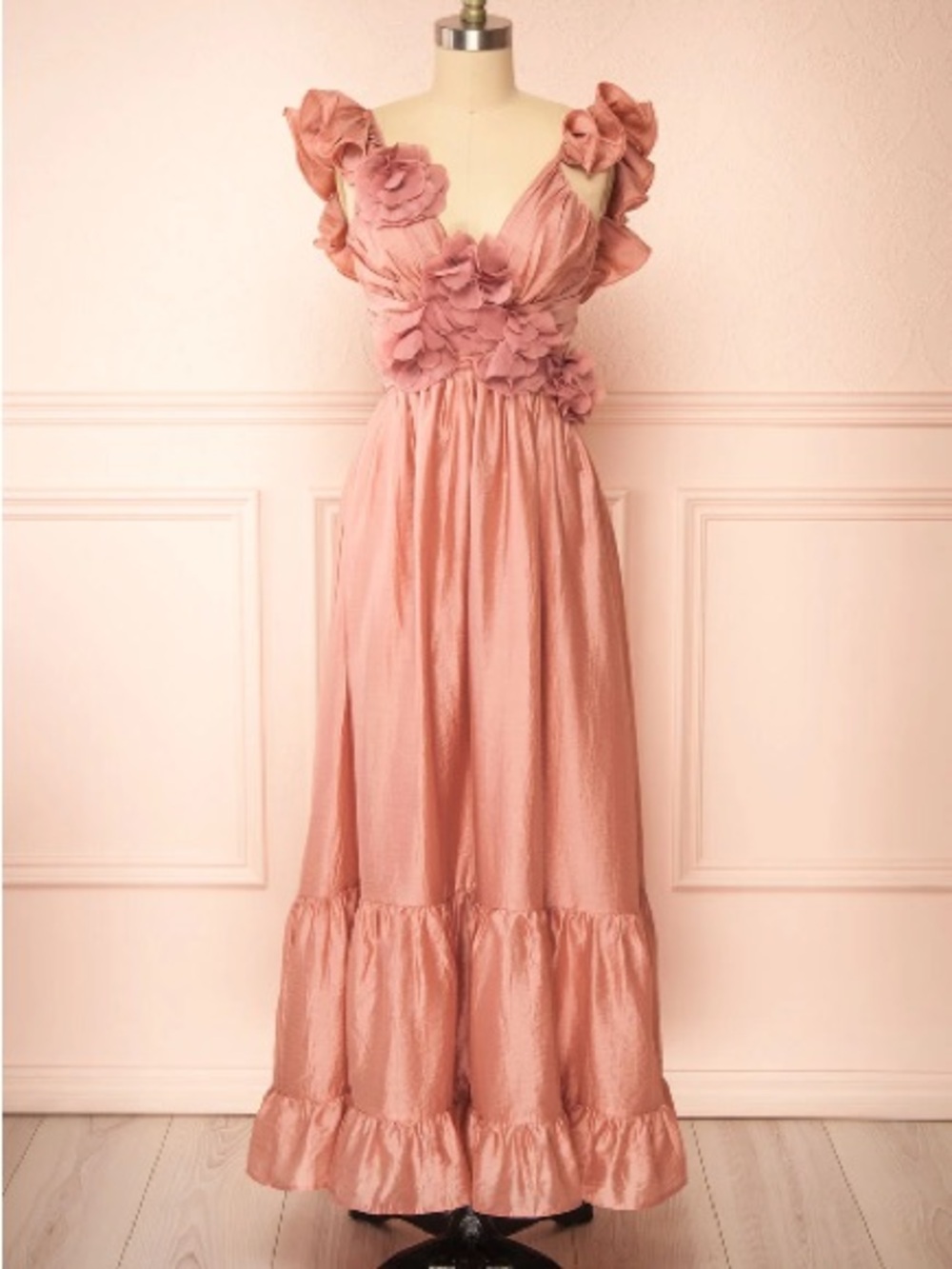 NWT Storia Rose Pink Floral Ruffle Maxi Dress